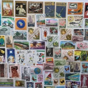 A colorful collection of various postage stamps.