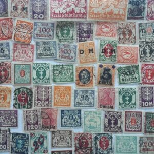 Colorful vintage postage stamp collection