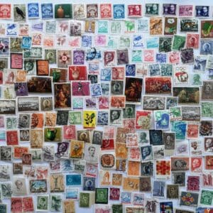 Assorted colorful vintage postage stamps collection