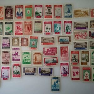 Collection of vintage Mexican postage stamps.