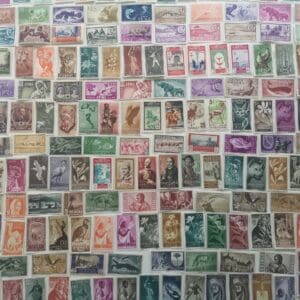 Colorful assortment of vintage postage stamps
