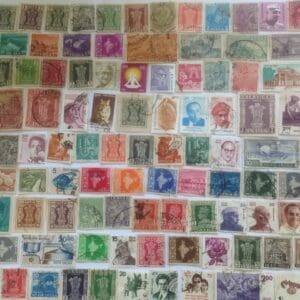 Colorful vintage international postage stamp collection