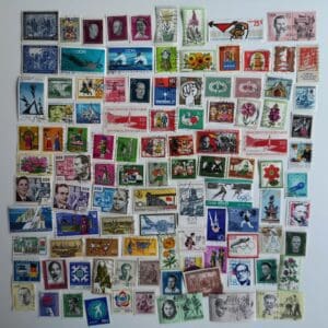 Vintage international postage stamp collection collage