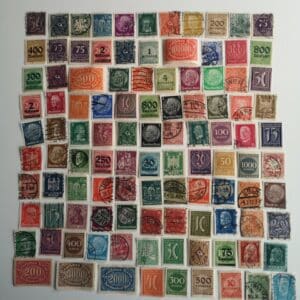 Colorful vintage postage stamps collection.