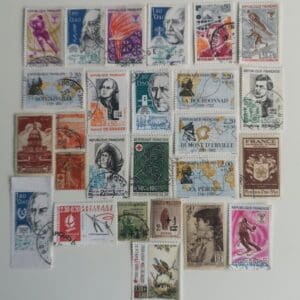 Collection of vintage French postage stamps.