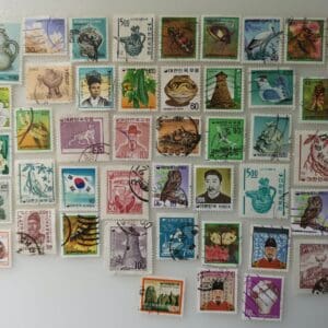 Vintage colorful postage stamp collection on white