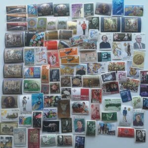 Assortment of vintage Maltese postage stamps